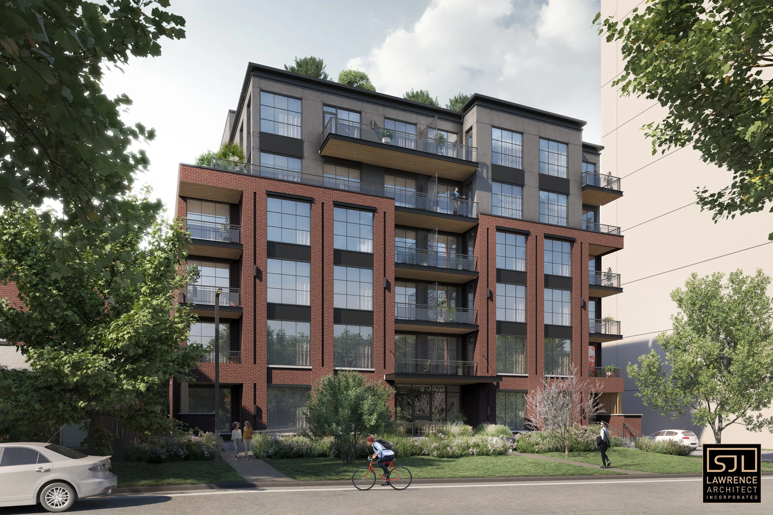 Street-level rendering of the Bayview Lofts building
