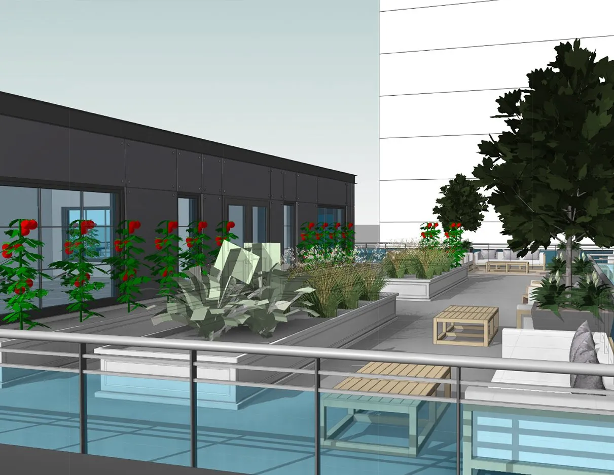 Rendering of the Bayview Lofts rooftop amenity terrace
